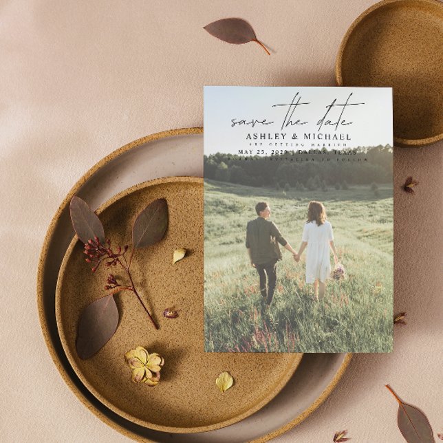 Simple Modern Vellum 2 Photo Typography Wedding Save The Date (Creator Uploaded)