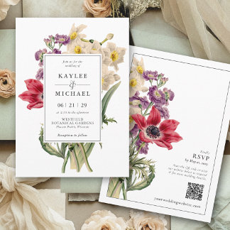 Simple Modern Vintage Floral Botanical Wedding Invitation