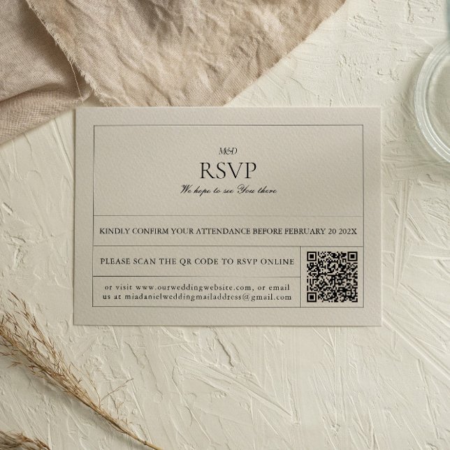 Simple & Modern Vintage Label QR-code RSVP Card (Creator Uploaded)