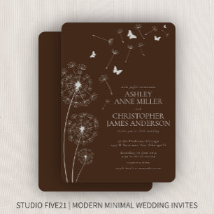 Simple Modern Walnut Brown Dandelion Wedding Invitation