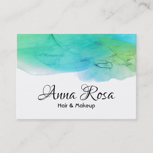 *~* Simple Modern Watercolor Abstract Aqua Blue Business Card (Front)