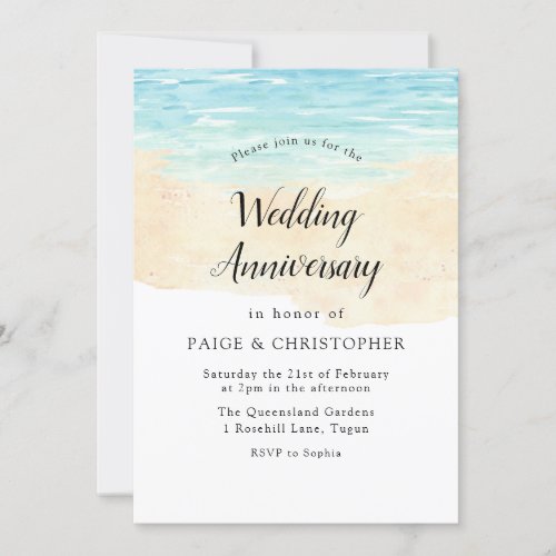 Simple Modern Watercolor Beach Wedding Anniversary Invitation