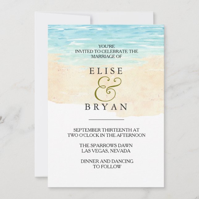 Simple Modern Watercolor Beach Wedding Invitation (Front)