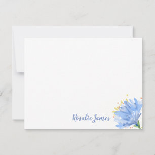 Simple Modern Watercolor Blue Flower Personalized Note Card