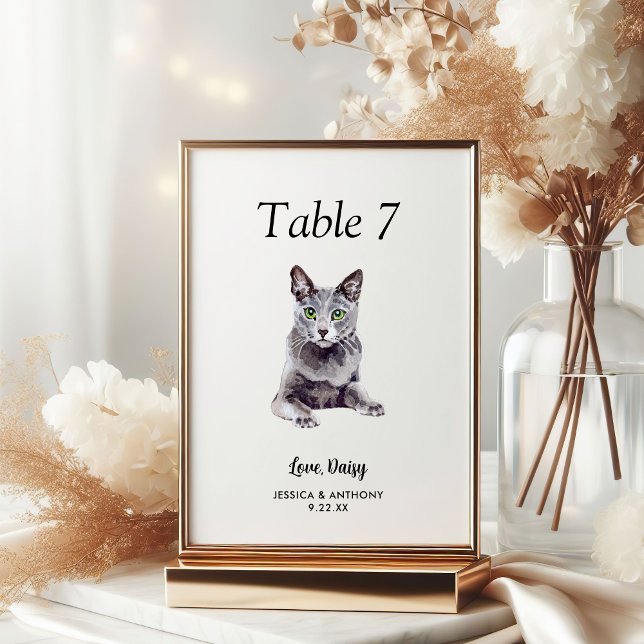 Simple Modern Watercolor Cat Wedding  Table Number (Creator Uploaded)
