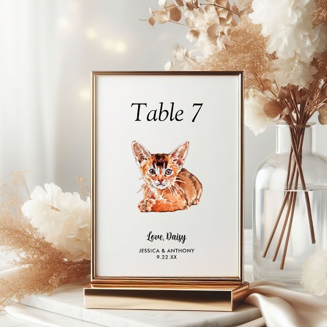 Simple Modern Watercolor Cat Wedding  Table Number (Creator Uploaded)