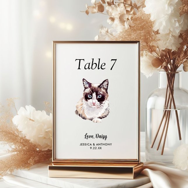 Simple Modern Watercolor Cat Wedding  Table Number (Creator Uploaded)