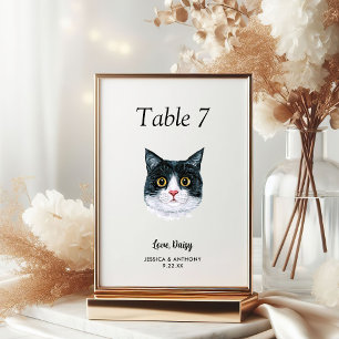 Simple Modern Watercolor Cat Wedding  Table Number