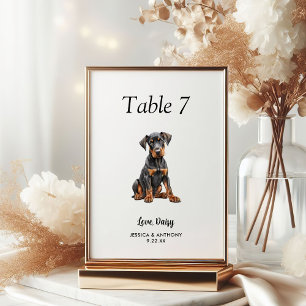 Simple Modern Watercolor Dog Wedding  Table Number