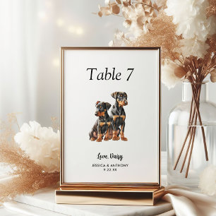 Simple Modern Watercolor Dog Wedding Table Number