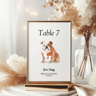 Simple Modern Watercolor Dog Wedding Table Number