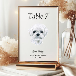 Simple Modern Watercolor Dog Wedding Table Number