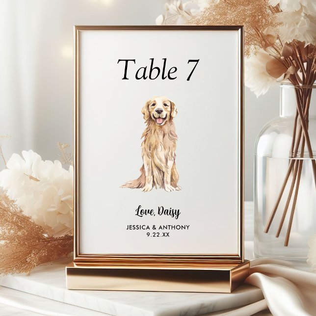 Simple Modern Watercolor Dog Wedding  Table Number (Creator Uploaded)