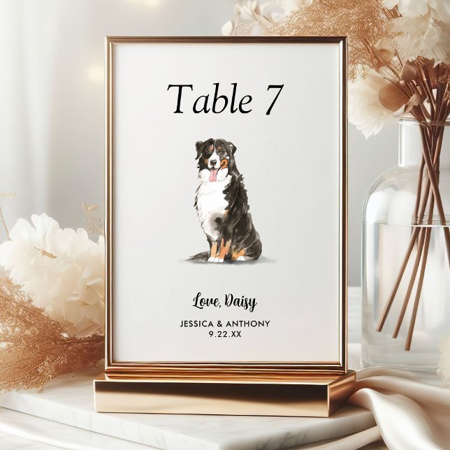 Simple Modern Watercolor Dog Wedding  Table Number (Creator Uploaded)
