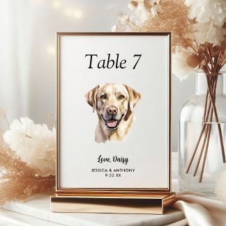 Simple Modern Watercolor Dog Wedding Table Number
