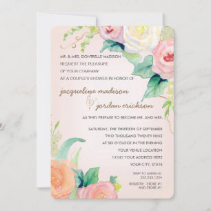 Simple Modern Watercolor Floral Roses Pink Coral Invitation