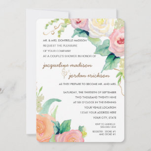 Simple Modern Watercolor Floral Roses Pink Coral Invitation