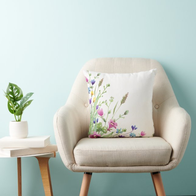 Simple Modern Watercolor Floral  Throw Pillow (Chair)