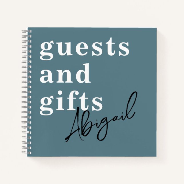 Simple Modern Watercolor Teal Bridal Shower Guest  Notebook (Front)