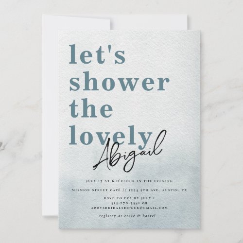 Simple Modern Watercolor Teal Bridal Shower Invitation