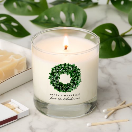 Simple Modern Watercolor Wreath Merry Christmas Scented Candle