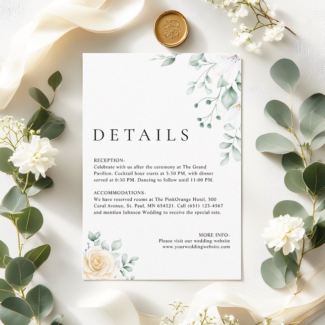 Simple Modern Watercolour Floral Wedding Details Enclosure Card (Creator Uploaded)