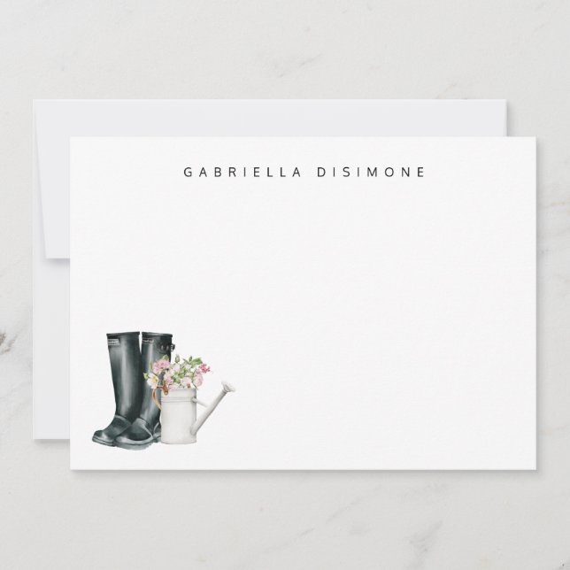 Simple Modern Watering Can Floral Personalized  Note Card (Front)