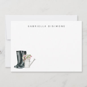 Simple Modern Watering Can Floral Personalized Note Card