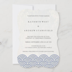 Simple Modern Waves Purple + White Beach Wedding Invitation