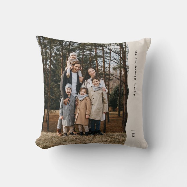 Simple modern wavy edge one photo neutral throw pillow (Front)