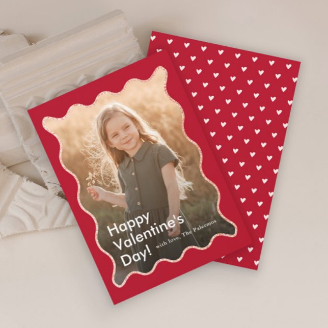 Simple Modern Wavy Photo Valentine's Holiday Card (Modern Wavy Photo Valentine's Day Holiday Cards.)