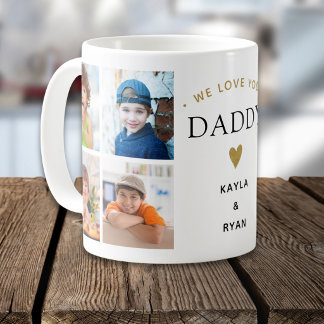 Simple Modern We Love You Daddy 8 Photo Collage Coffee Mug