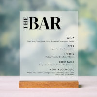 Simple Modern Wedding Bar Menu