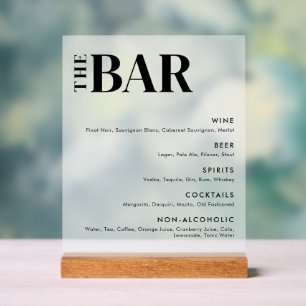 Simple Modern Wedding Bar Menu Acrylic Sign