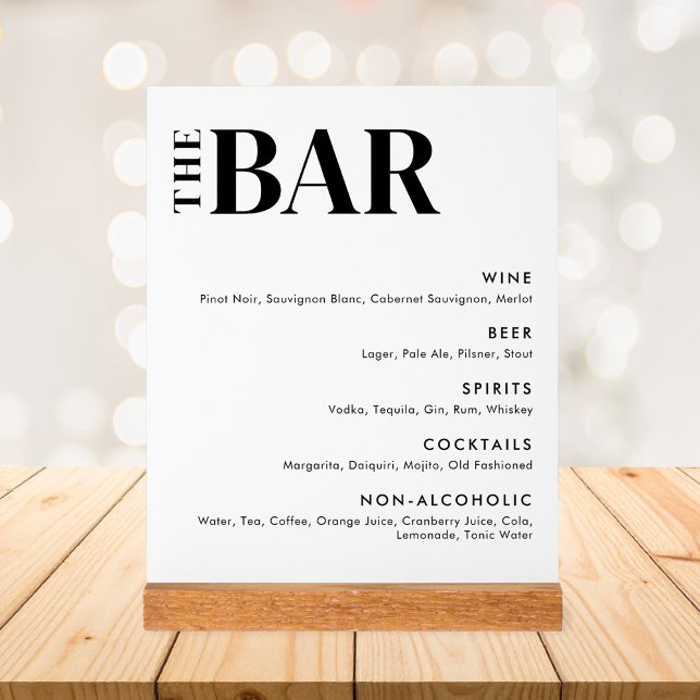Simple Modern Wedding Bar Menu Acrylic Sign (Creator Uploaded)