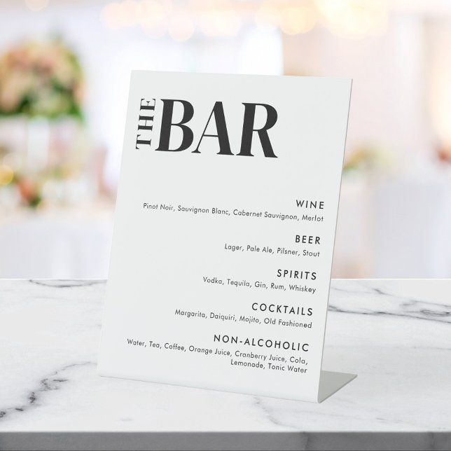 Simple Modern Wedding Bar Menu Pedestal Sign (Creator Uploaded)