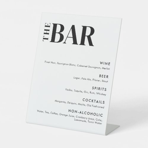 Simple Modern Wedding Bar Menu Pedestal Sign