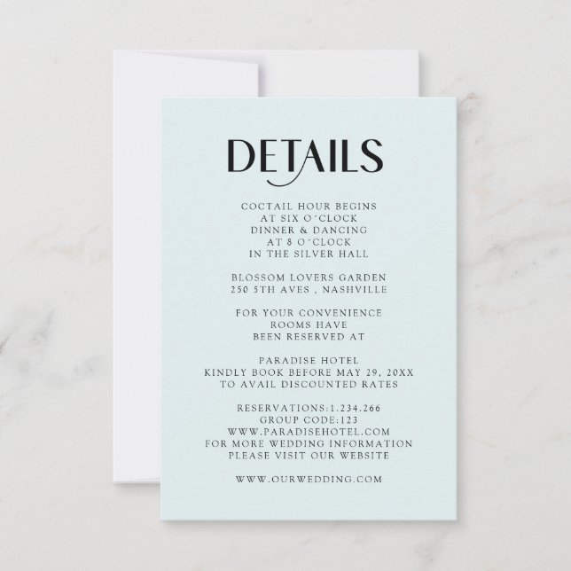 Simple modern Wedding Detail RSVP Card (Front)