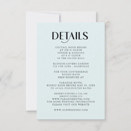 Simple modern Wedding Detail RSVP Card