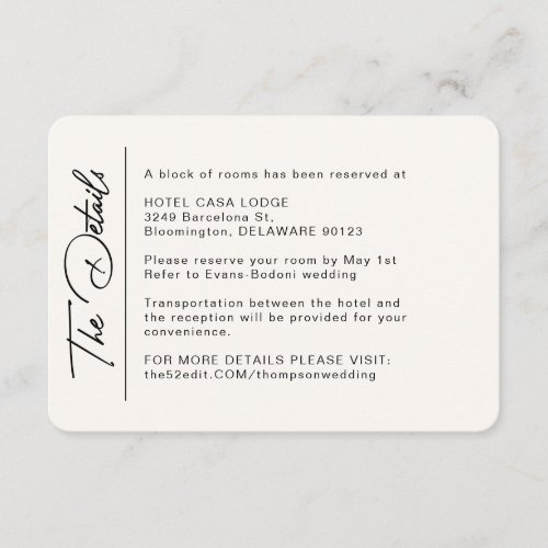 Simple Modern Wedding Details Enclosure Card
