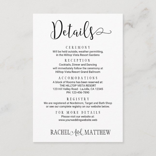 Simple&Modern. Wedding Details Enclosure Card  (Front)