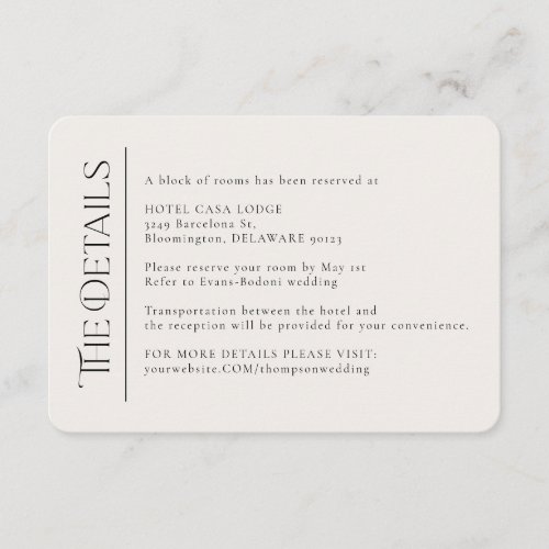 Simple Modern Wedding Details Enclosure Card
