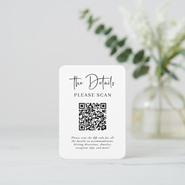 Simple Modern Wedding Details with QR Code Enclosure Card (Standing Front)