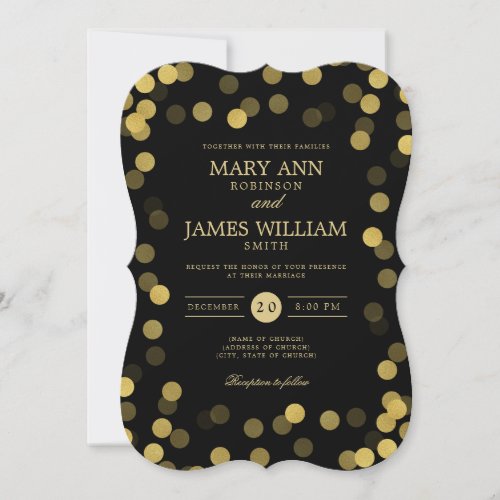 Simple Modern Wedding Gold Black Confetti  Invitation