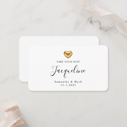 Simple Modern Wedding Gold Heart Flat Place Card