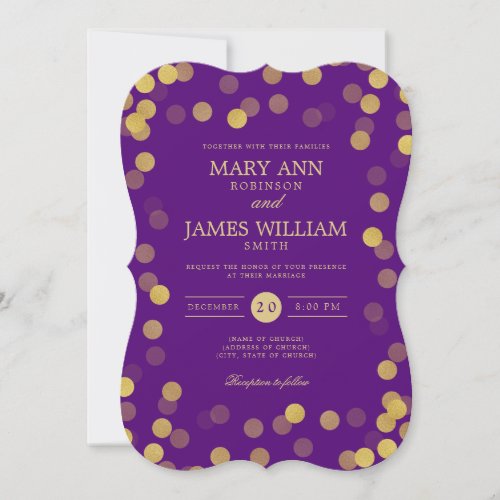 Simple Modern Wedding Gold Purple Confetti Invitation