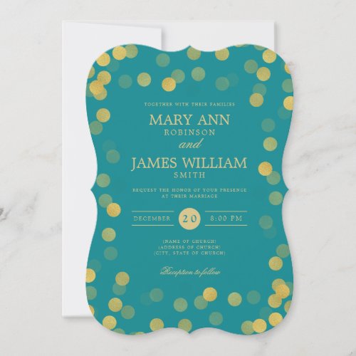 Simple Modern Wedding Gold Teal Confetti Invitation
