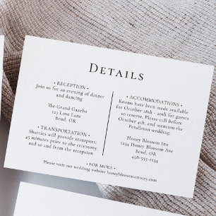 Simple Modern Wedding Horizontal Details Enclosure Card