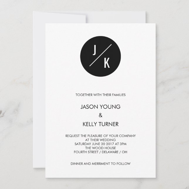 Simple modern wedding invitation - black circle (Front)