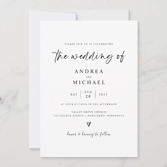 Simple Modern Wedding Invitation Hand Drawn Heart (Front)